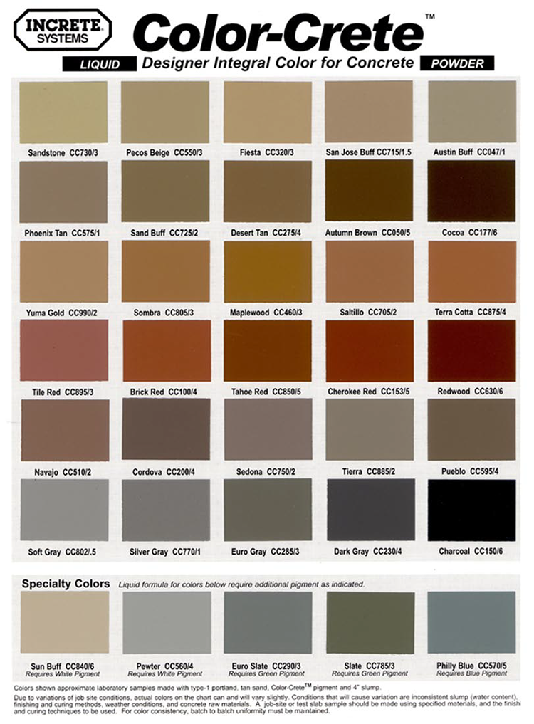 Color chart for concrete